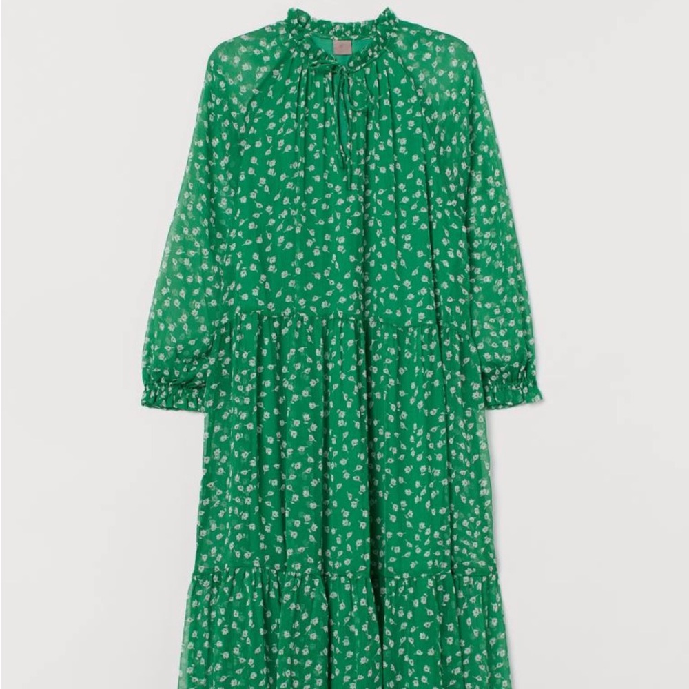 NWT H&M 2XL Green Floral Patterned Chiffon Dress